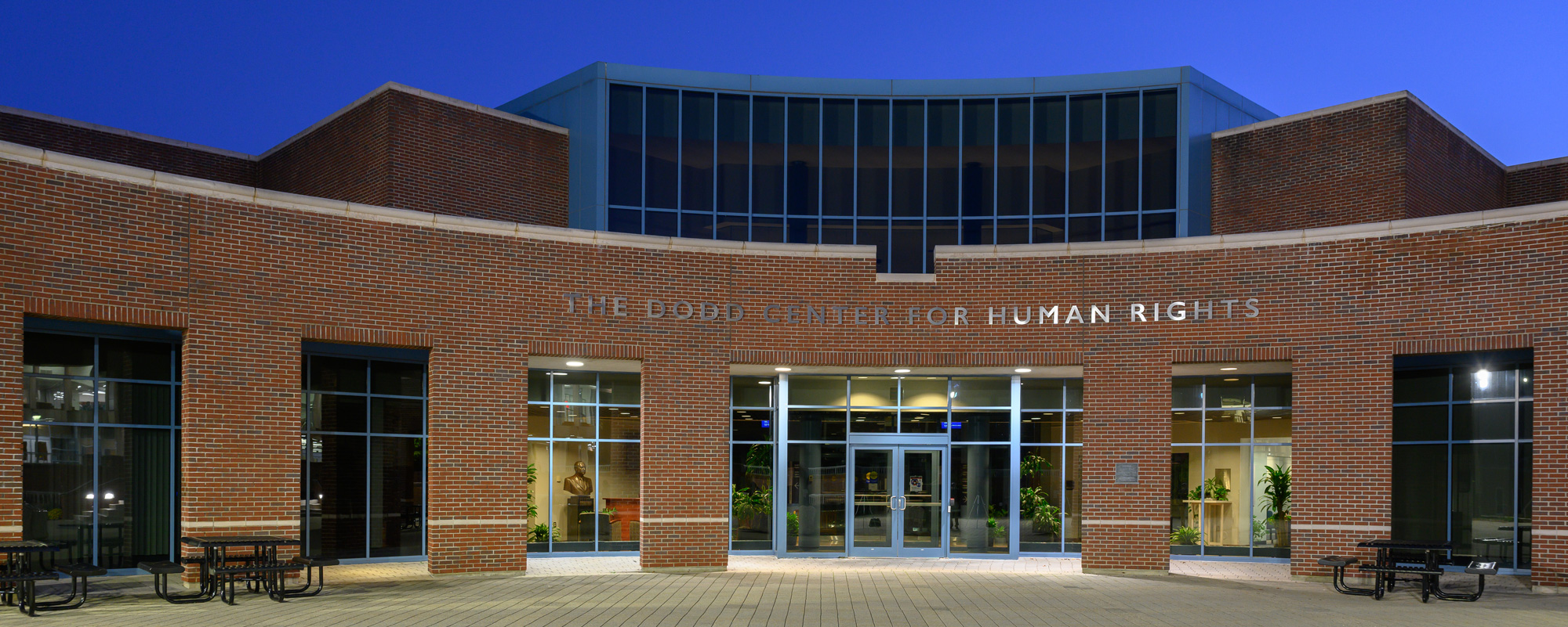 The dodd center building at night