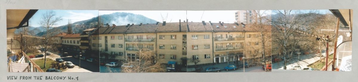 A building photographed from a balcony